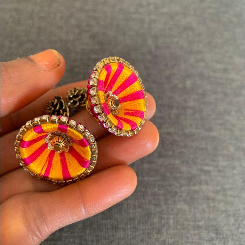 Pink and Orange Thread Earrings